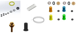Kit de mantenimiento EVO-Cab de 1 año ( 4x válvula, 4x muelle, 8x junta tórica amarilla, 8x junta tórica de cilindro graduado, 32x boquillas máximo 2 colores, 32x válvulas antigoteo, 50x agujas de tronco, 2x cilindro graduado, 5 mt tubos de líquido 6x4mm, 3 mt tubos de líquido 9x6mm )